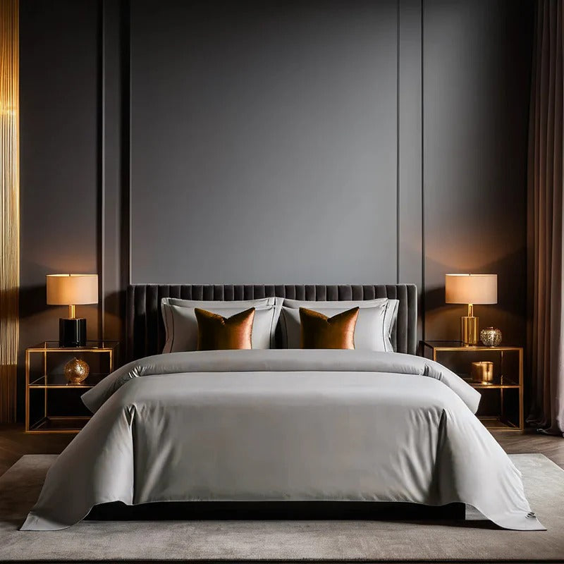 Light Grey Solid Plain 400 TC Premium Cotton King Size Bedsheet with 2 Pillow Covers