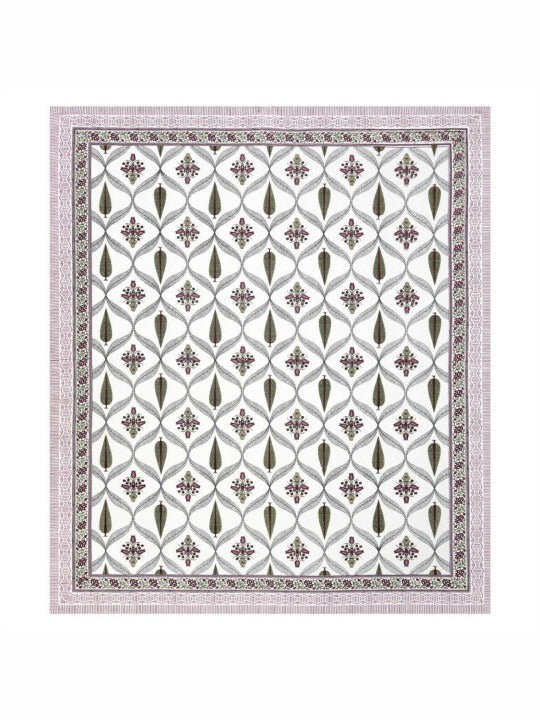 Pink Mauve & White Jaipuri Handblock 200 TC 100% Pure Cotton King Size Bedsheet with 2 Pillow Covers