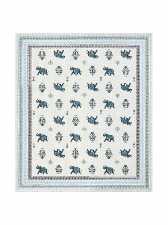 Elephant Motif Design Green & Blue 200 TC 100% Pure Cotton King Size Bedsheet with 2 Pillow Covers
