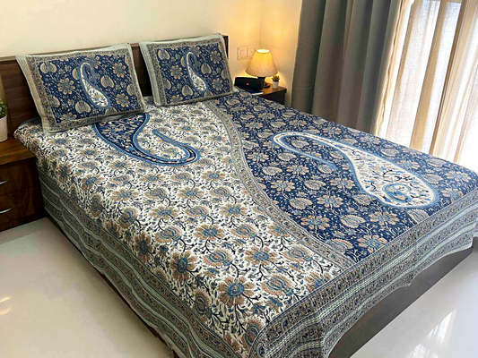 King Size Bedcover Set – 100% Cotton Printed (Paisley & Floral Design)