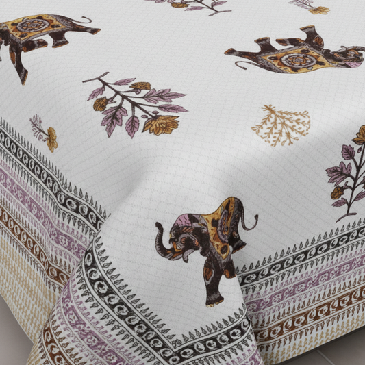 Elephant Motif Brown & Mauve 200 TC 100% Pure Cotton King Size Bedsheet with 2 Pillow Covers