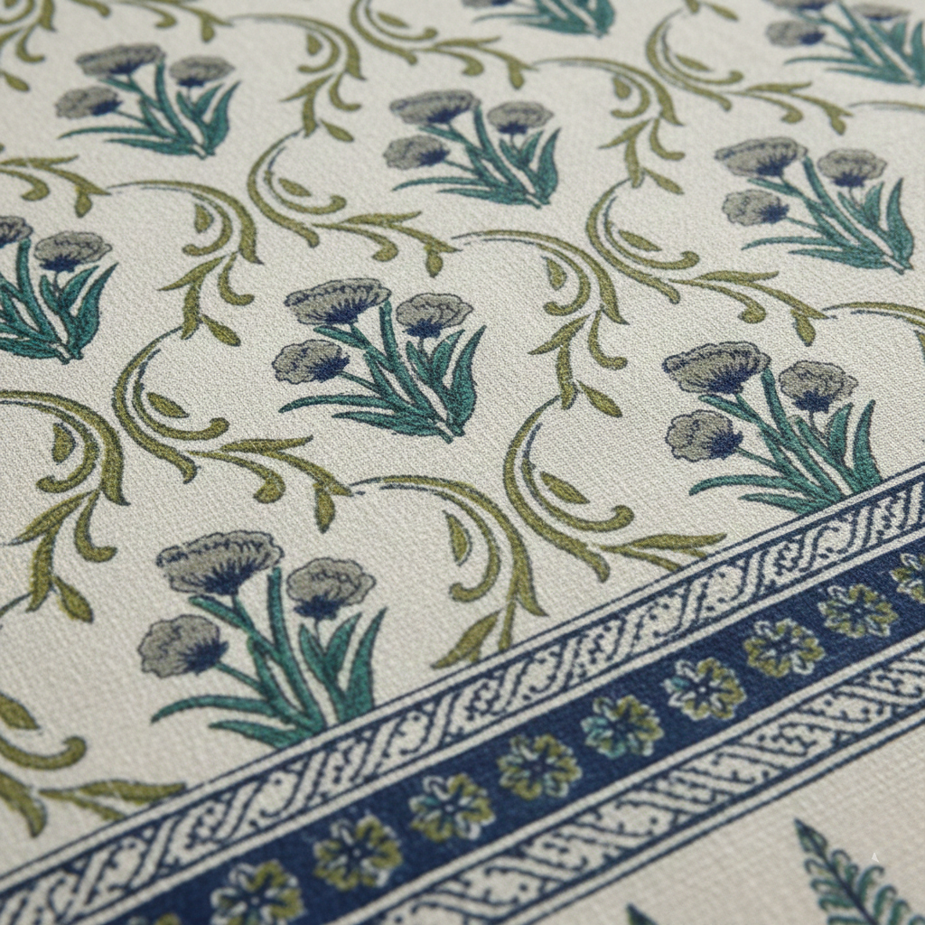 Blue and White Jaipuri Print 200 TC Pure Cotton King Size Bedsheet with 2 Pillow Covers