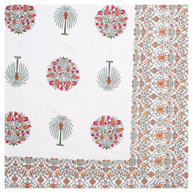 Palm trees & Floral Mulmul Quilted Bedcover 4-Piece Set
